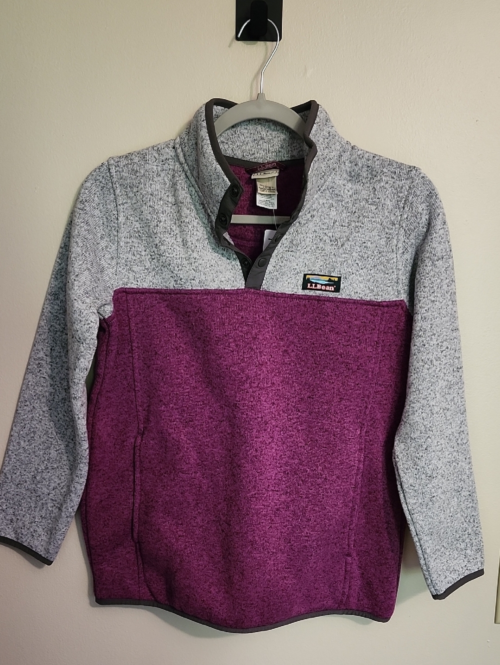 L.L.Bean Two-Tone Snap Pullover - Purple & Light Gray
